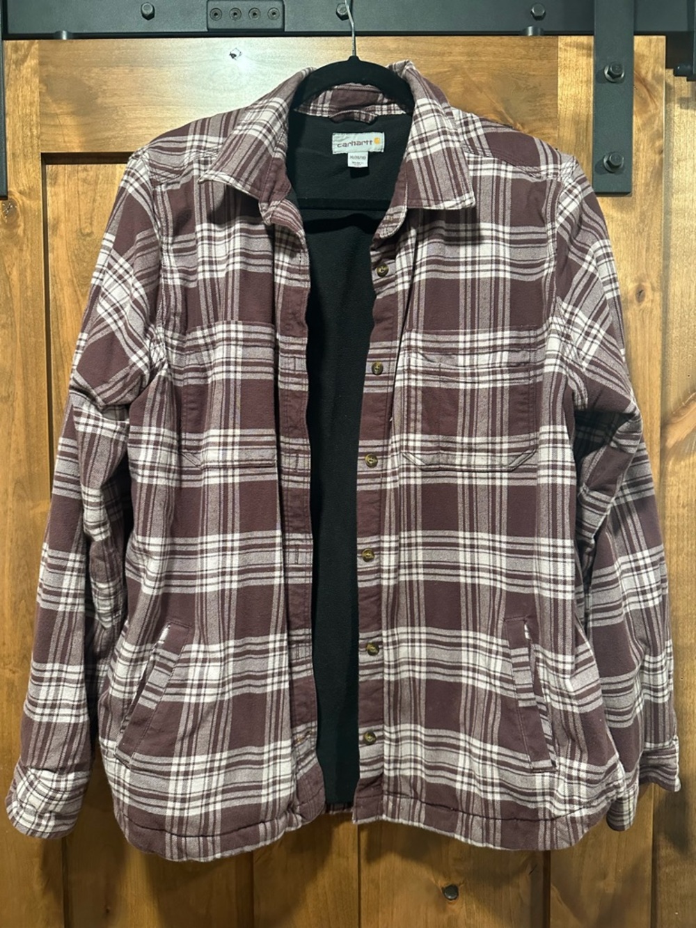 Carhartt Black Fleece Jacket with Brown Plaid Trim